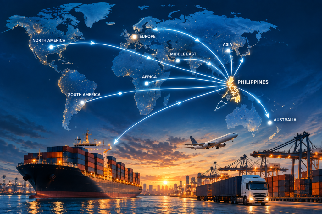 Cargo vessel and port operations supporting international trade