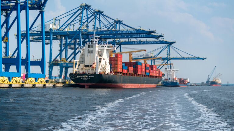Cargo vessel and port infrastructure for customs clearance